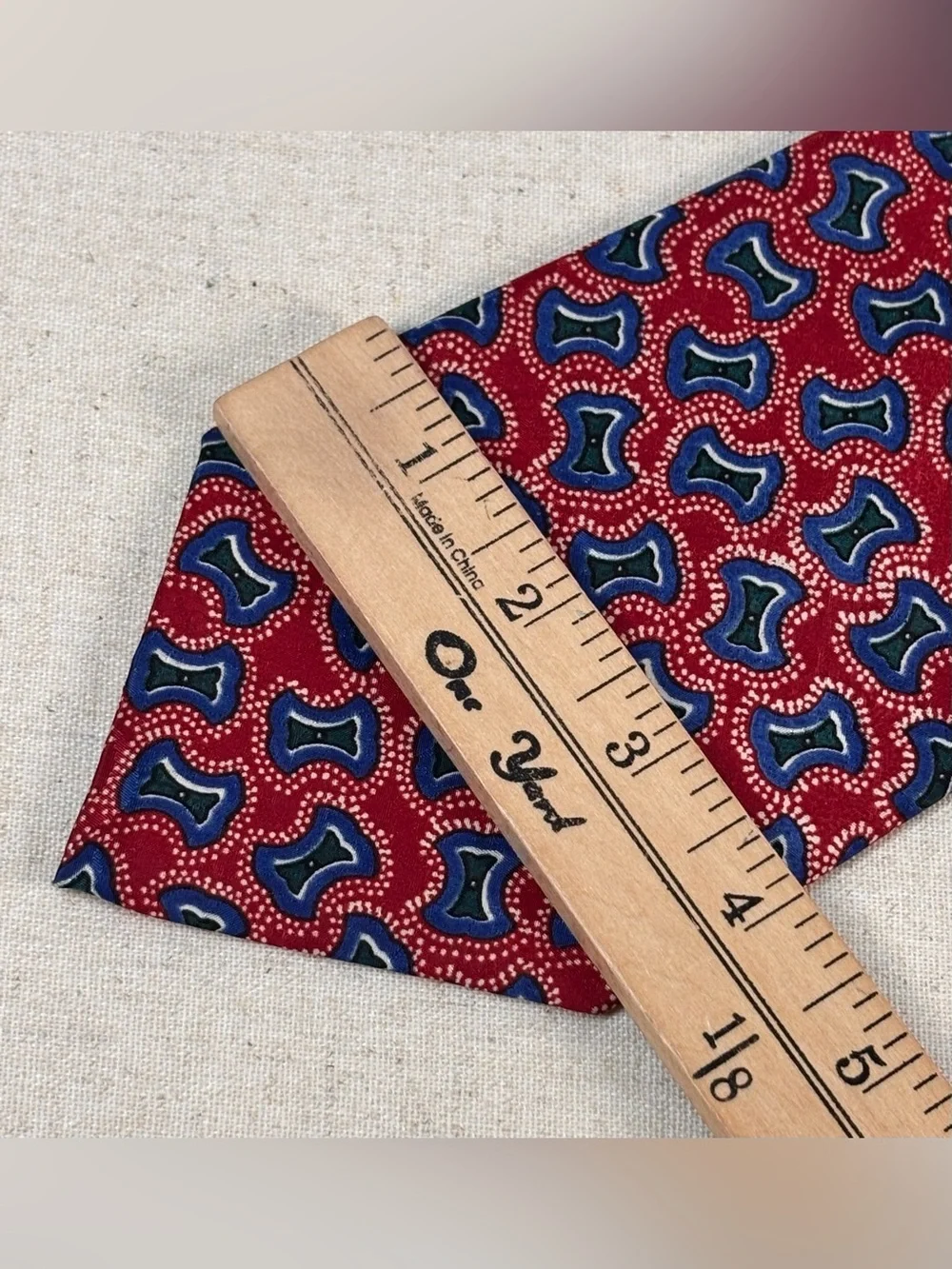 Christian Dior Monsieur Vintage Red Geometric Designer Neck Tie USA